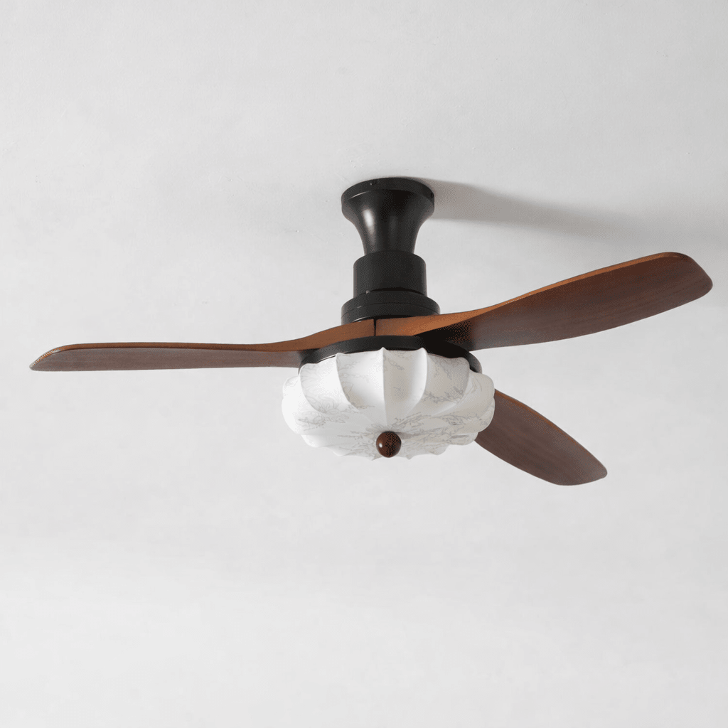 Ceiling Fan Light Lotus Bloom Design-Lighting > Ceiling Lights-casanuva-Model B 48" x H 15.7"-Walnut Wood & Black-3-Color Changeable-casanuva