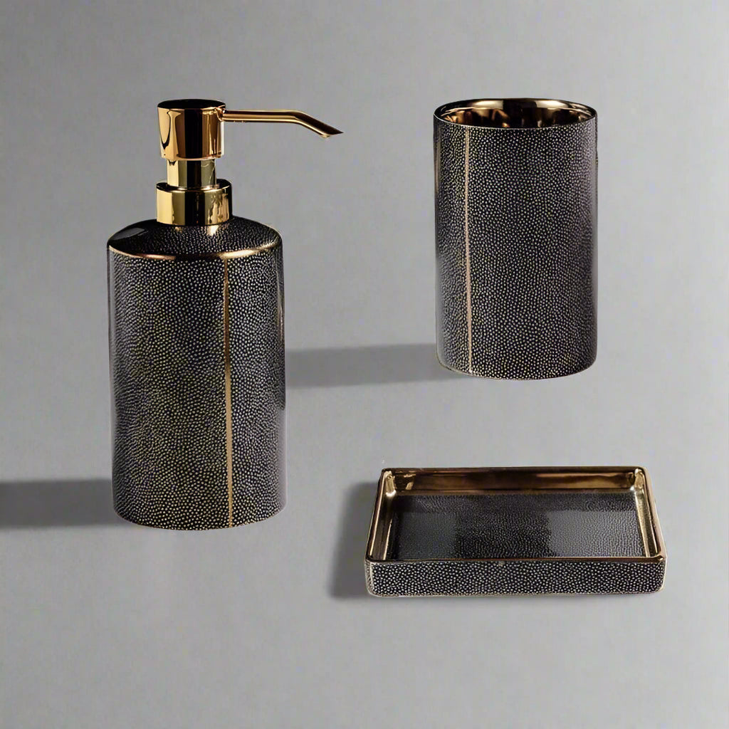 Ceramic Bathroom Set with Gold Accents-Bedding & Bath > Bathroom Accessories-casanuva-casanuva