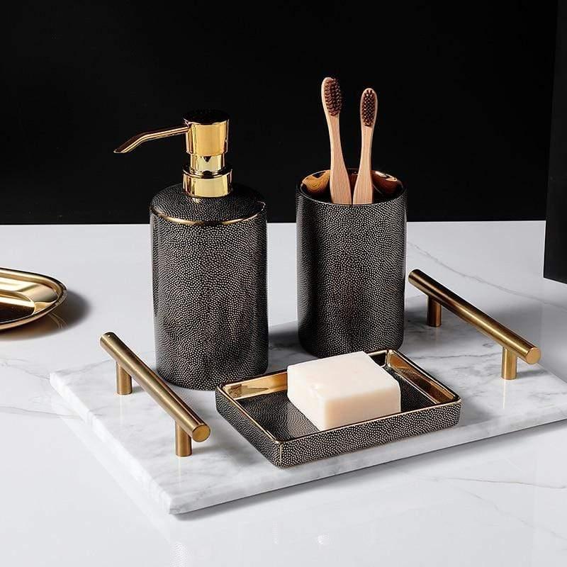Ceramic Bathroom Set with Gold Accents-Bedding & Bath > Bathroom Accessories-casanuva-casanuva