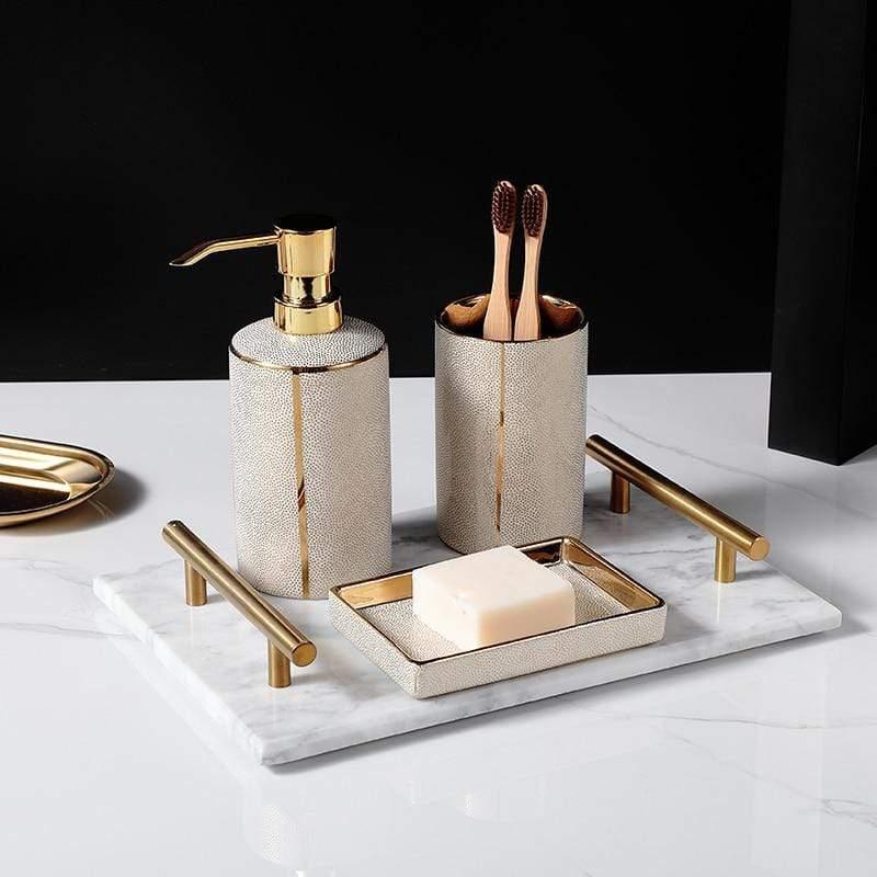 Ceramic Bathroom Set with Gold Accents-Bedding & Bath > Bathroom Accessories-casanuva-casanuva