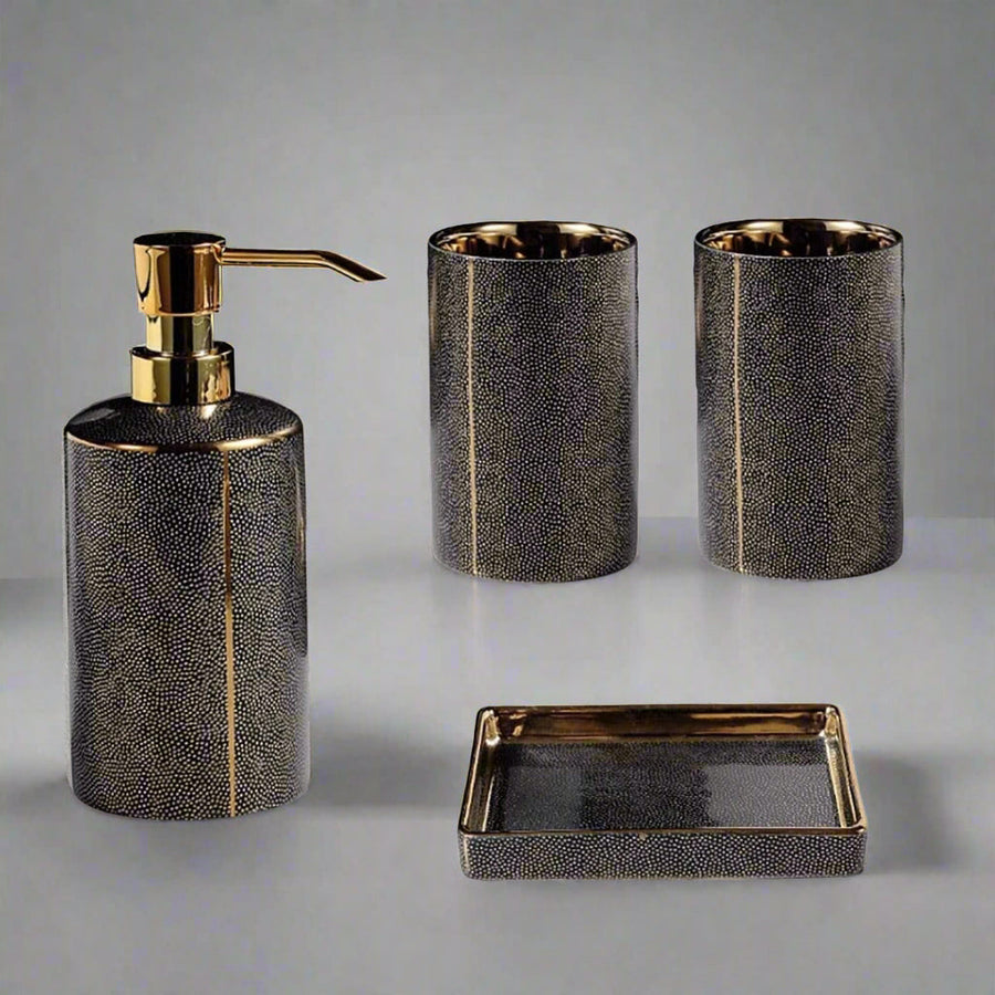 Ceramic Bathroom Set with Gold Accents-Bedding & Bath > Bathroom Accessories-casanuva-Black set - 4 pieces-casanuva