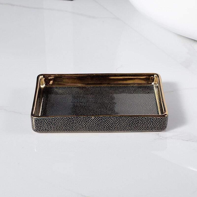 Ceramic Bathroom Set with Gold Accents-Bedding & Bath > Bathroom Accessories-casanuva-Black soap dish-casanuva