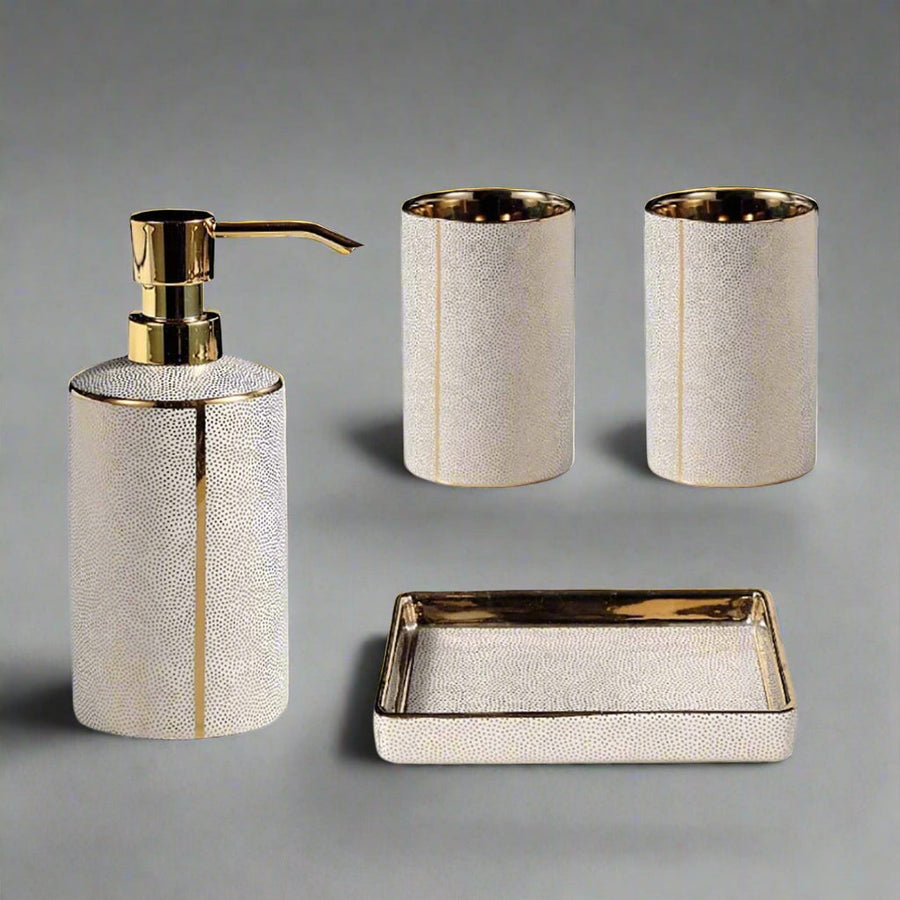 Ceramic Bathroom Set with Gold Accents-Bedding & Bath > Bathroom Accessories-casanuva-White set - 4 pieces-casanuva