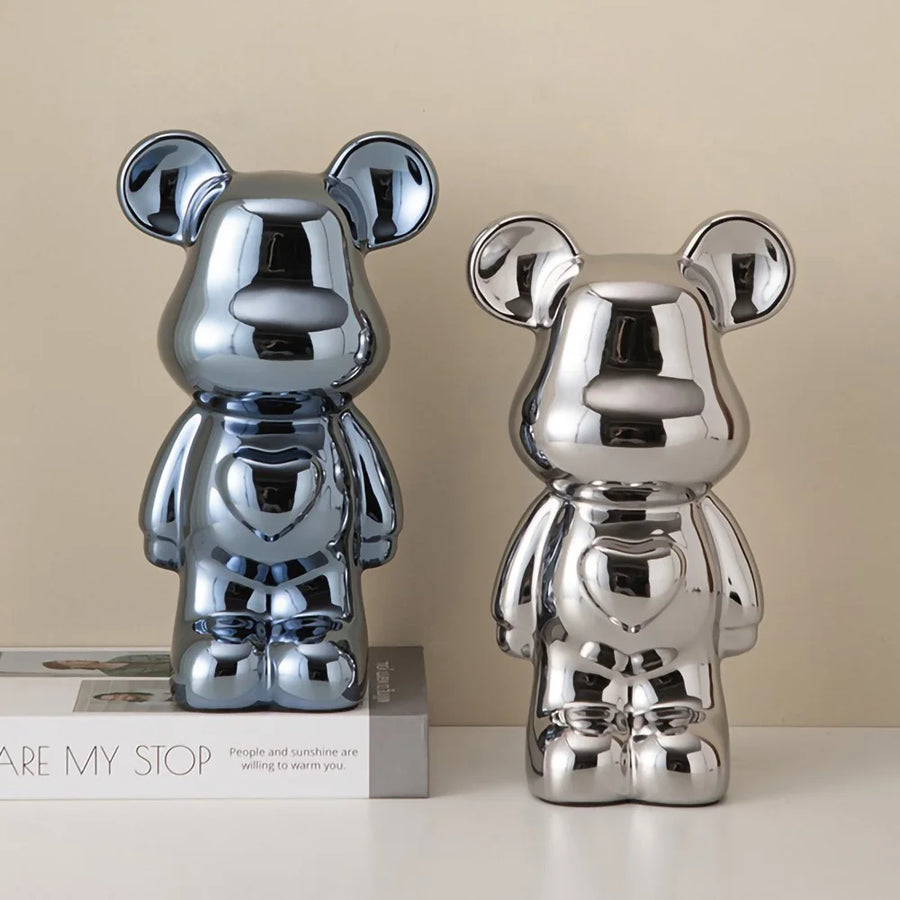Ceramic Bear Figurine with Chrome Finish-Home Decor > Figurines-casanuva-casanuva