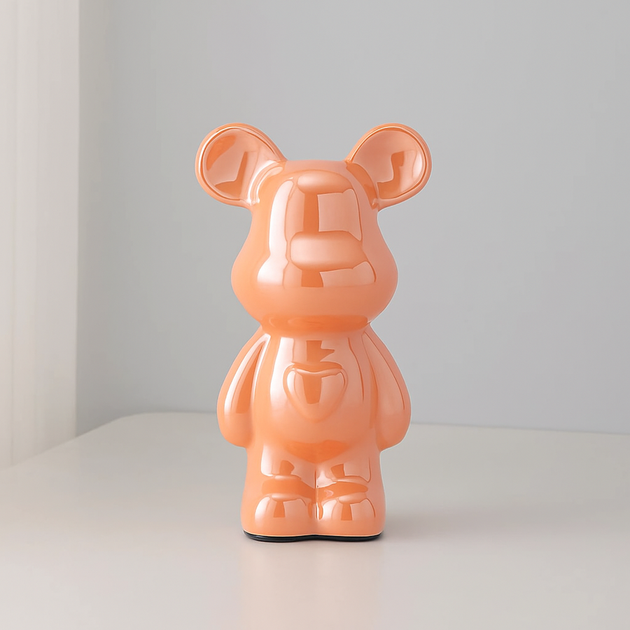 Ceramic Bear Figurine with Chrome Finish-Home Decor > Figurines-casanuva-Orange-L 10x6x18cm-casanuva