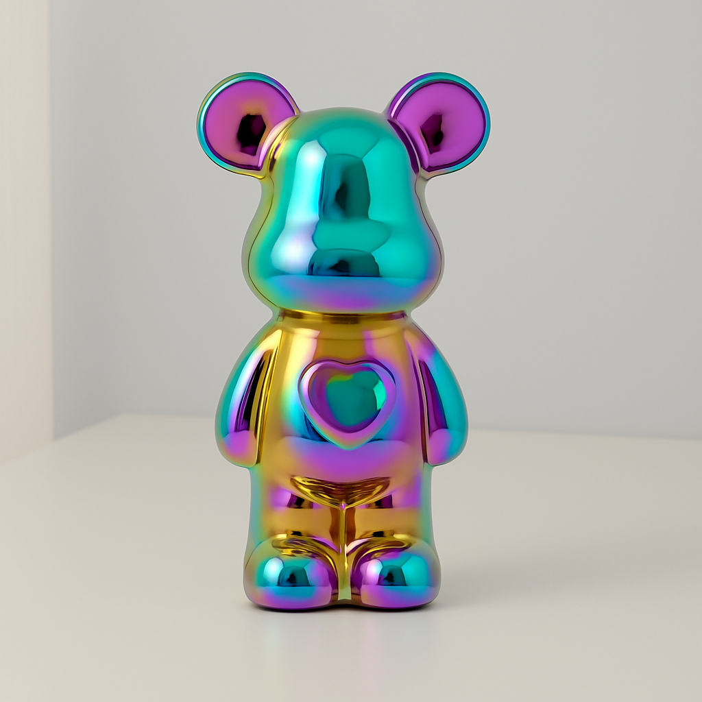 Ceramic Bear Figurine with Chrome Finish-Home Decor > Figurines-casanuva-Rainbow-L 10x6x18cm-casanuva