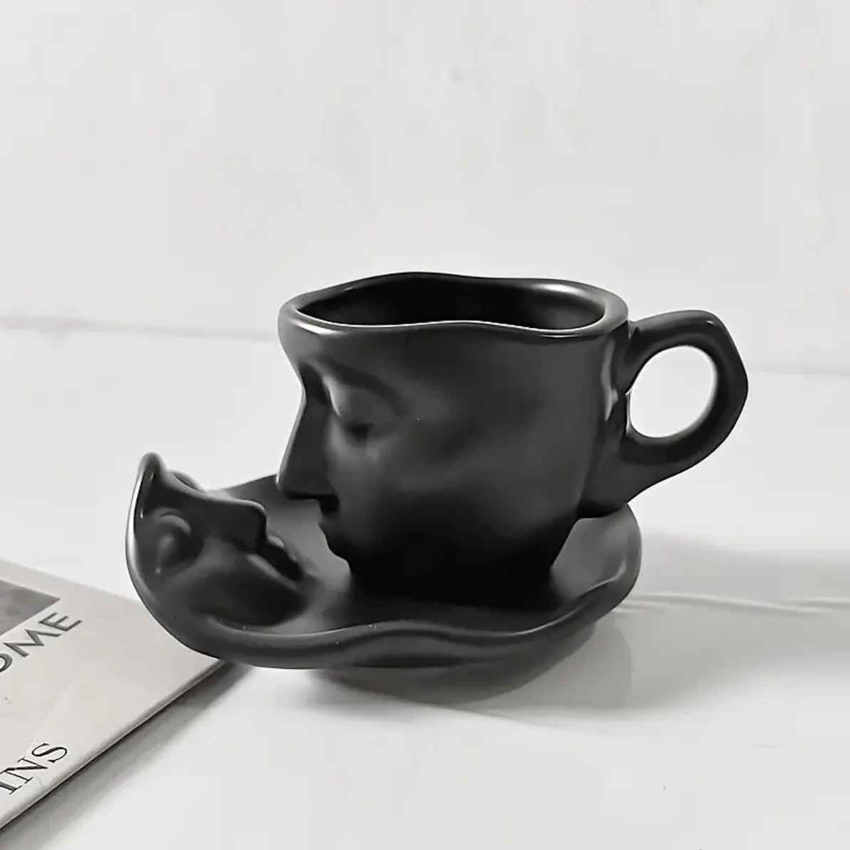 Ceramic Coffee Cup and Saucer Set for Romantic Moments-Kitchen & Dining > Tableware-casanuva-100 ml-Black-casanuva