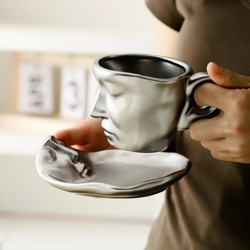 Ceramic Coffee Cup and Saucer Set for Romantic Moments-Kitchen & Dining > Tableware-casanuva-100 ml-Silver-casanuva