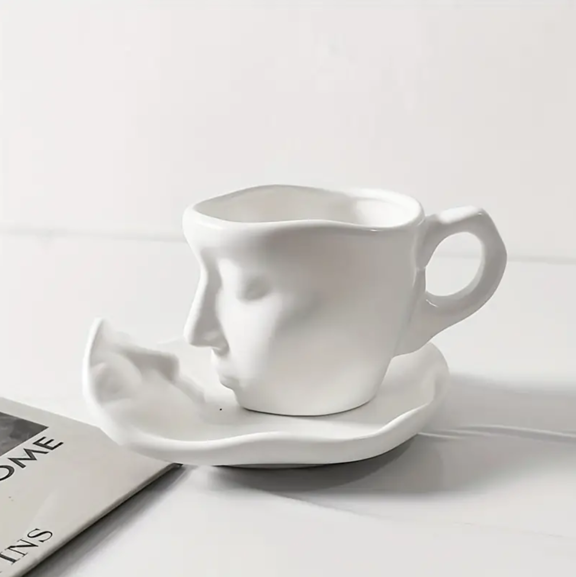 Ceramic Coffee Cup and Saucer Set for Romantic Moments-Kitchen & Dining > Tableware-casanuva-100 ml-White-casanuva