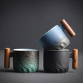 Ceramic Espresso Cups with Wooden Handle Vintage Design-Kitchen & Dining > Tableware-casanuva-casanuva