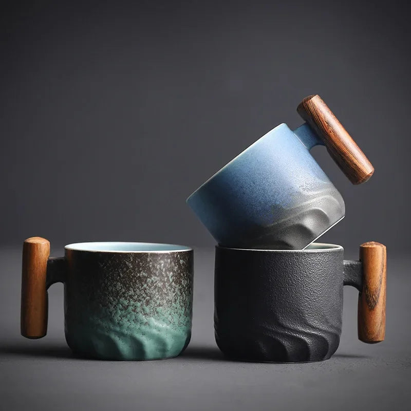 Ceramic Espresso Cups with Wooden Handle Vintage Design-Kitchen & Dining > Tableware-casanuva-casanuva