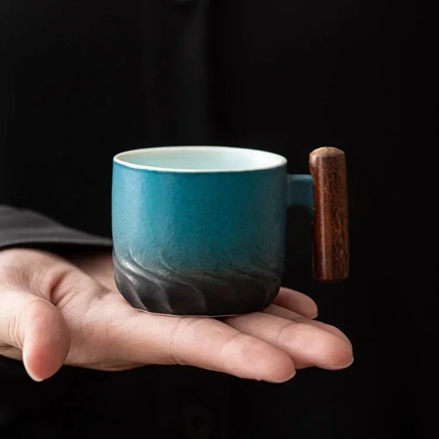 Ceramic Espresso Cups with Wooden Handle Vintage Design-Kitchen & Dining > Tableware-casanuva-casanuva