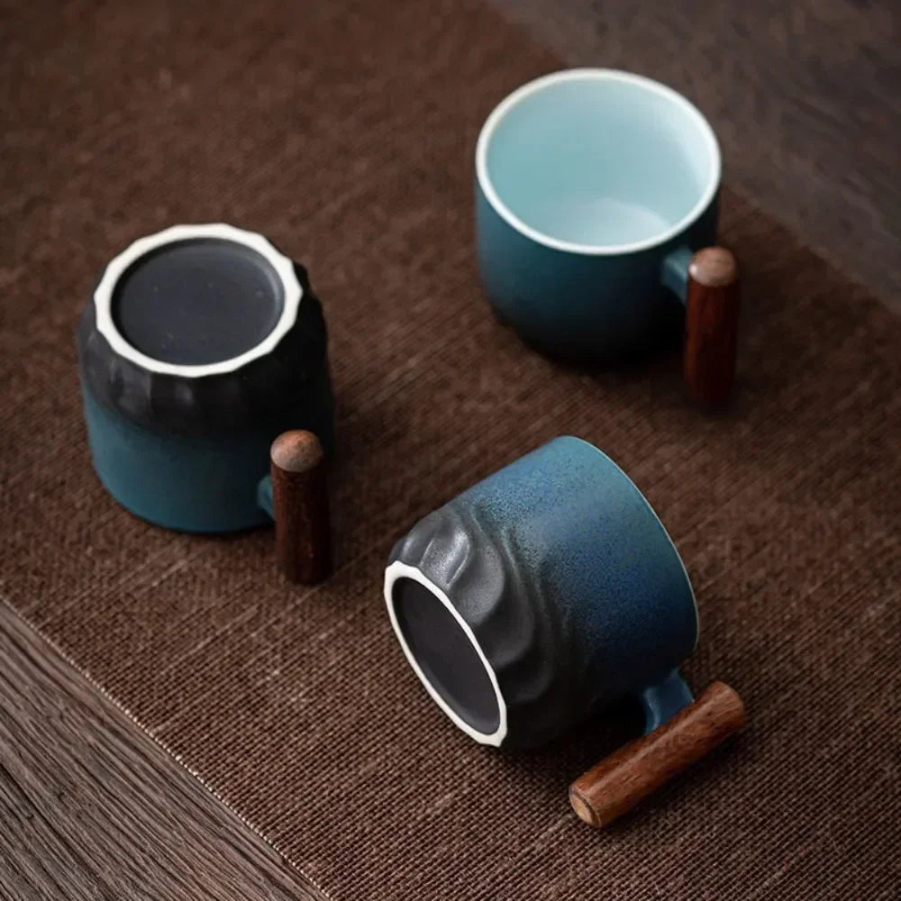 Ceramic Espresso Cups with Wooden Handle Vintage Design-Kitchen & Dining > Tableware-casanuva-casanuva