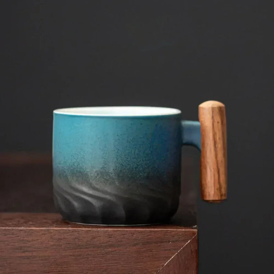 Ceramic Espresso Cups with Wooden Handle Vintage Design-Kitchen & Dining > Tableware-casanuva-casanuva