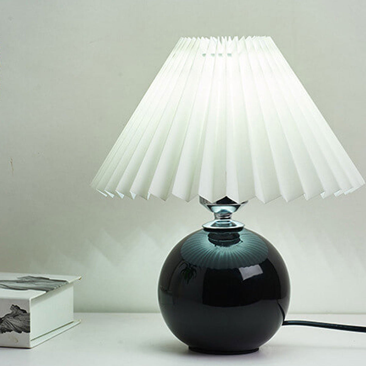 Ceramic Table Lamp with Fabric Shade in Multiple Colors-Lighting > Table Lamps-casanuva-Black-White-Knop-casanuva