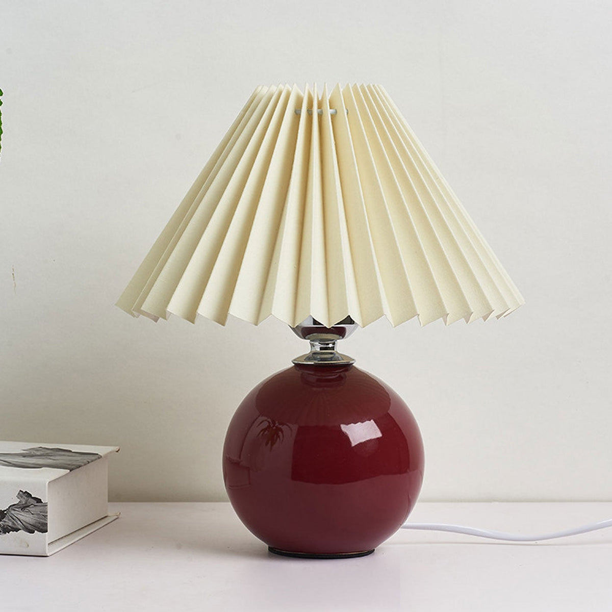 Ceramic Table Lamp with Fabric Shade in Multiple Colors-Lighting > Table Lamps-casanuva-Bordeaux-Beige-Knop-casanuva