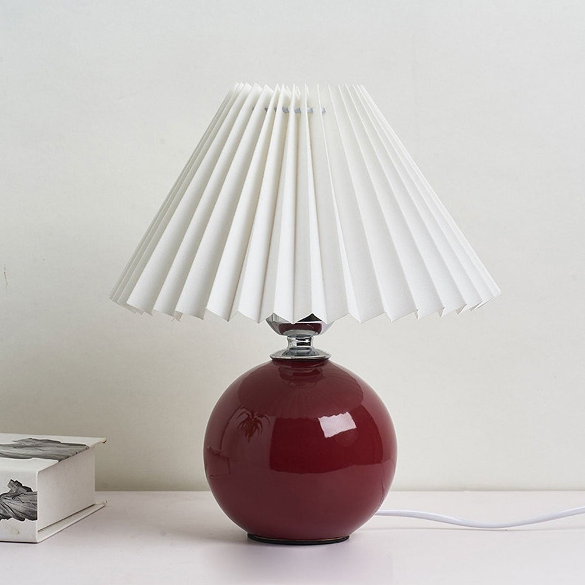 Ceramic Table Lamp with Fabric Shade in Multiple Colors-Lighting > Table Lamps-casanuva-Bordeaux-White-Knop-casanuva