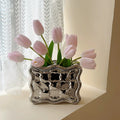 Ceramic Tulip Vase Set-Home Decor > Vases-casanuva-Silver-Pink Tulips-casanuva