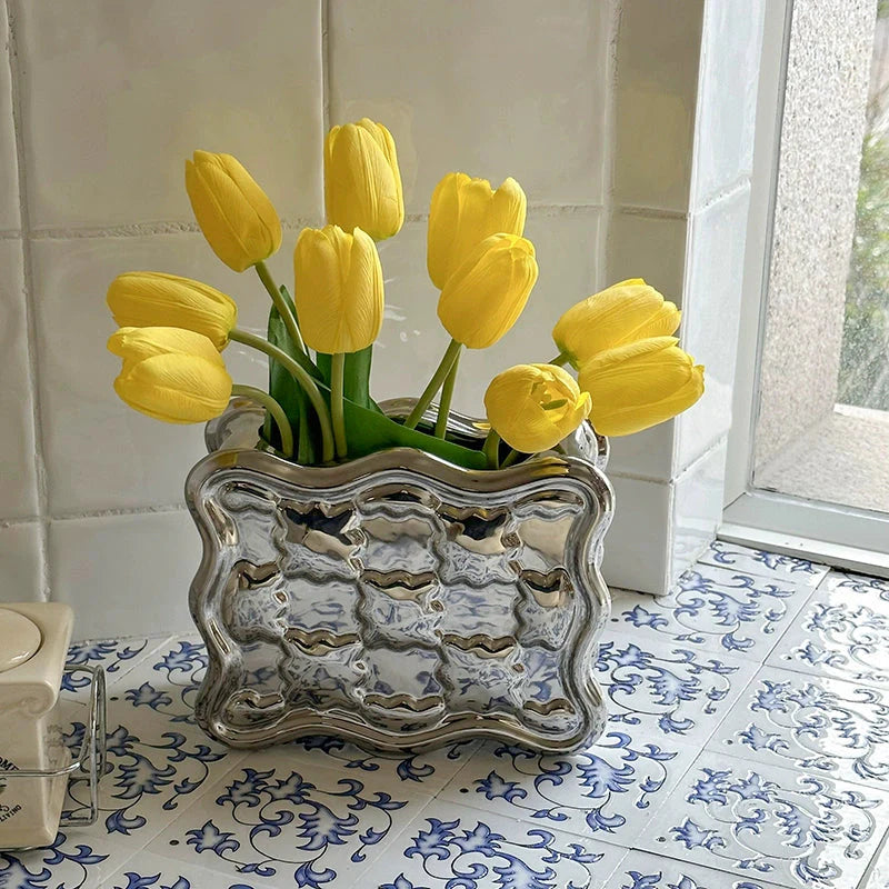 Ceramic Tulip Vase Set-Home Decor > Vases-casanuva-Silver-Yellow Tulips-casanuva