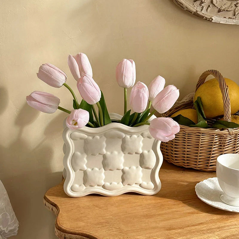Ceramic Tulip Vase Set-Home Decor > Vases-casanuva-White-Pink Tulips-casanuva