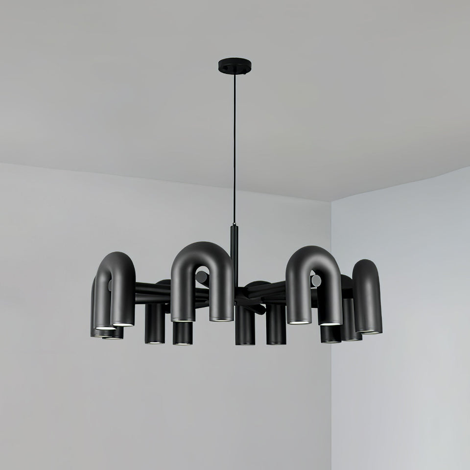 Chandelier with Colorful Glass Accents-Lighting > Chandeliers & Pendant Lights-casanuva-8 Heads 39.4" x H 14.8"-Black-Warm Light-casanuva