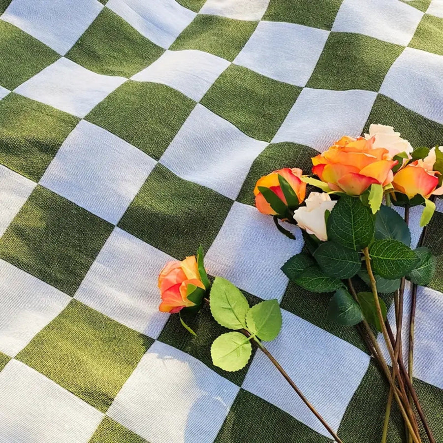 Checked Picnic Blanket 130x180 cm Microfiber with Fringes-Bedding & Bath > Blankets-casanuva-casanuva