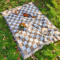 Checked Picnic Blanket 130x180 cm Microfiber with Fringes-Bedding & Bath > Blankets-casanuva-Beige striped-casanuva