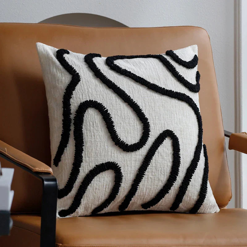 Chenille Decorative Cushion Geometric Design Soft Fabric 45x45 cm-Covers & Textiles > Throw Pillows-casanuva-Black-casanuva