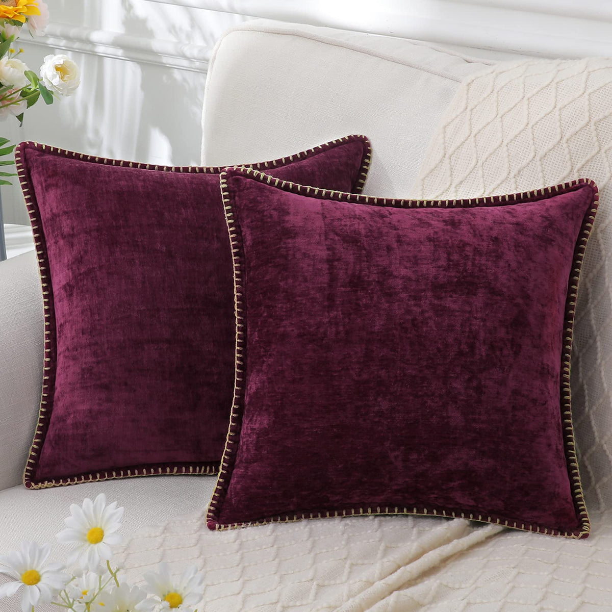 Chenille Decorative Cushion Super Soft 40-60 cm-Covers & Textiles > Throw Pillows-casanuva-Burgundy-40x40cm-casanuva