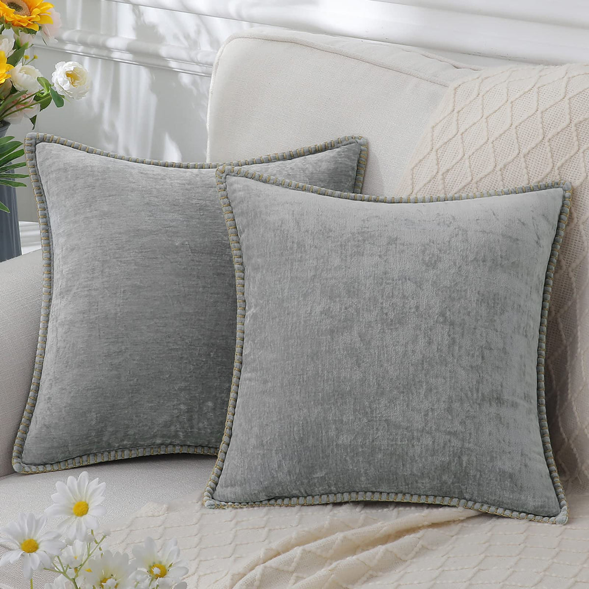 Chenille Decorative Cushion Super Soft 40-60 cm-Covers & Textiles > Throw Pillows-casanuva-Gray-40x40cm-casanuva