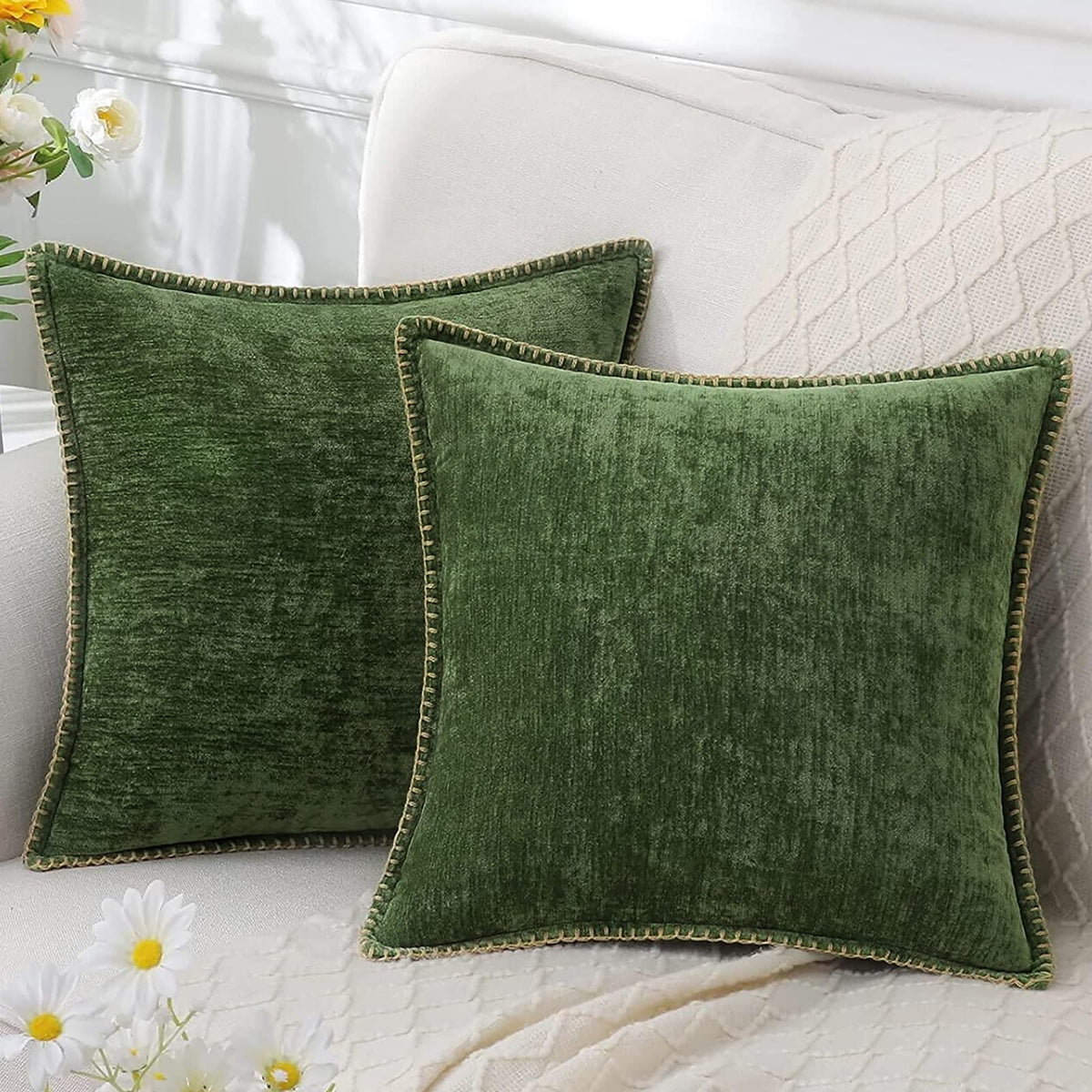 Chenille Decorative Cushion Super Soft 40-60 cm-Covers & Textiles > Throw Pillows-casanuva-Green-40x40cm-casanuva