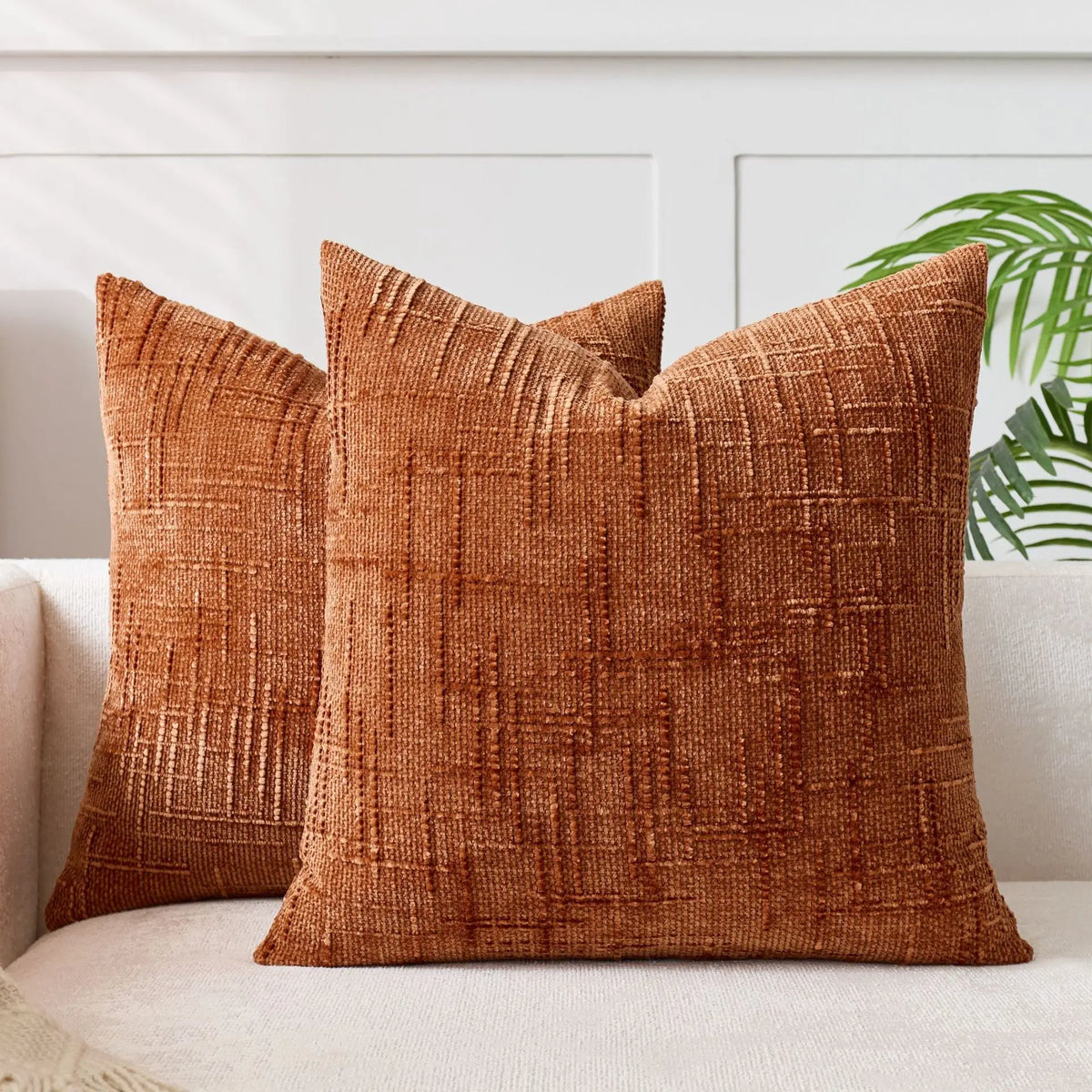Chenille Decorative Cushion with Bamboo Texture Soft Comfort Fabric-Covers & Textiles > Throw Pillows-casanuva-Brown Red-50cm x 50cm-casanuva