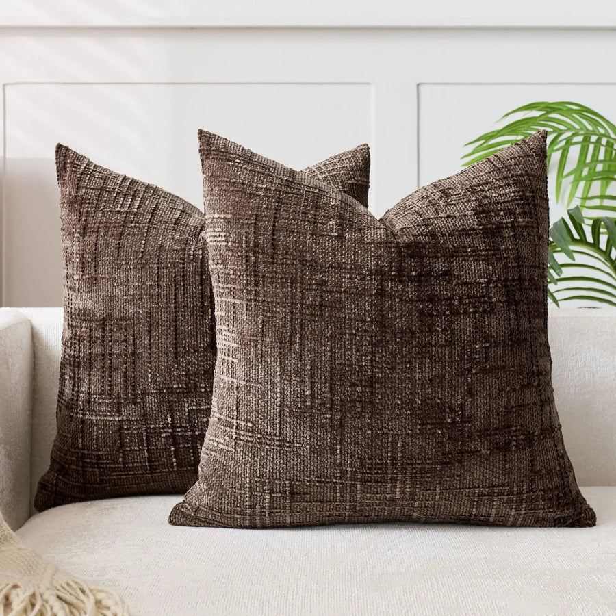 Chenille Decorative Cushion with Bamboo Texture Soft Comfort Fabric-Covers & Textiles > Throw Pillows-casanuva-Coffee-50cm x 50cm-casanuva
