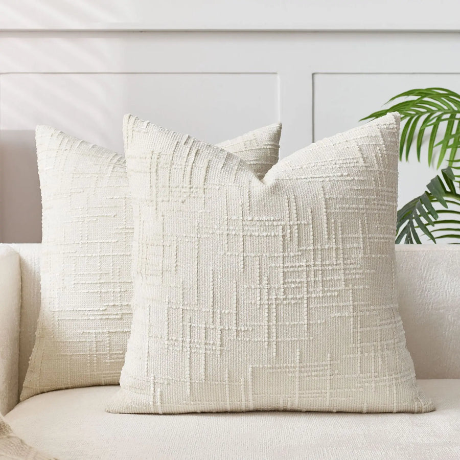 Chenille Decorative Cushion with Bamboo Texture Soft Comfort Fabric-Covers & Textiles > Throw Pillows-casanuva-Cream-50cm x 50cm-casanuva