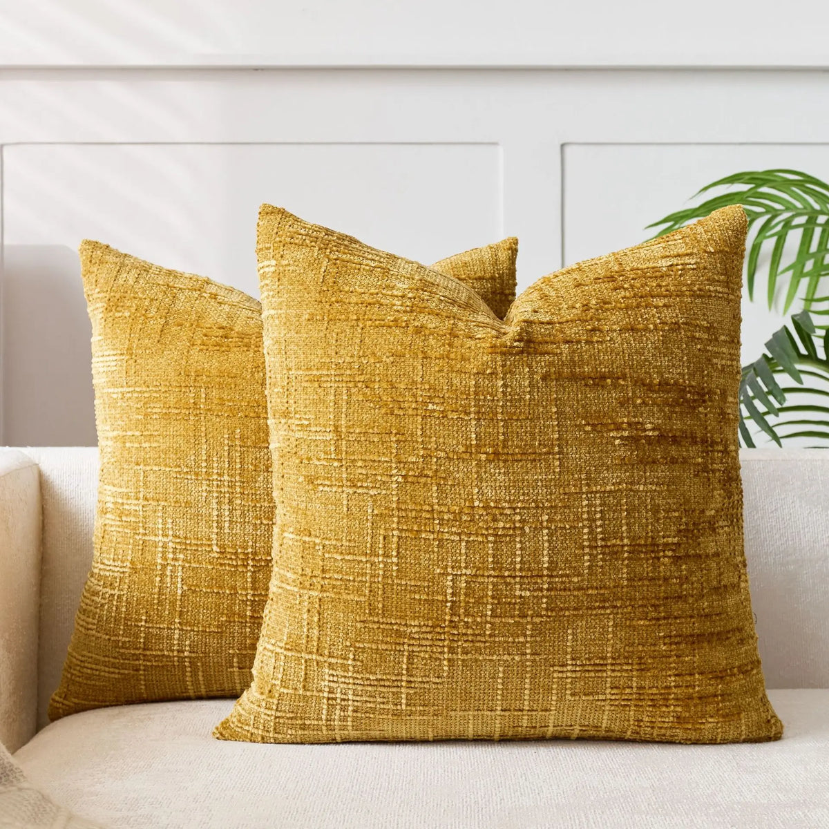 Chenille Decorative Cushion with Bamboo Texture Soft Comfort Fabric-Covers & Textiles > Throw Pillows-casanuva-Ginger Yellow-50cm x 50cm-casanuva