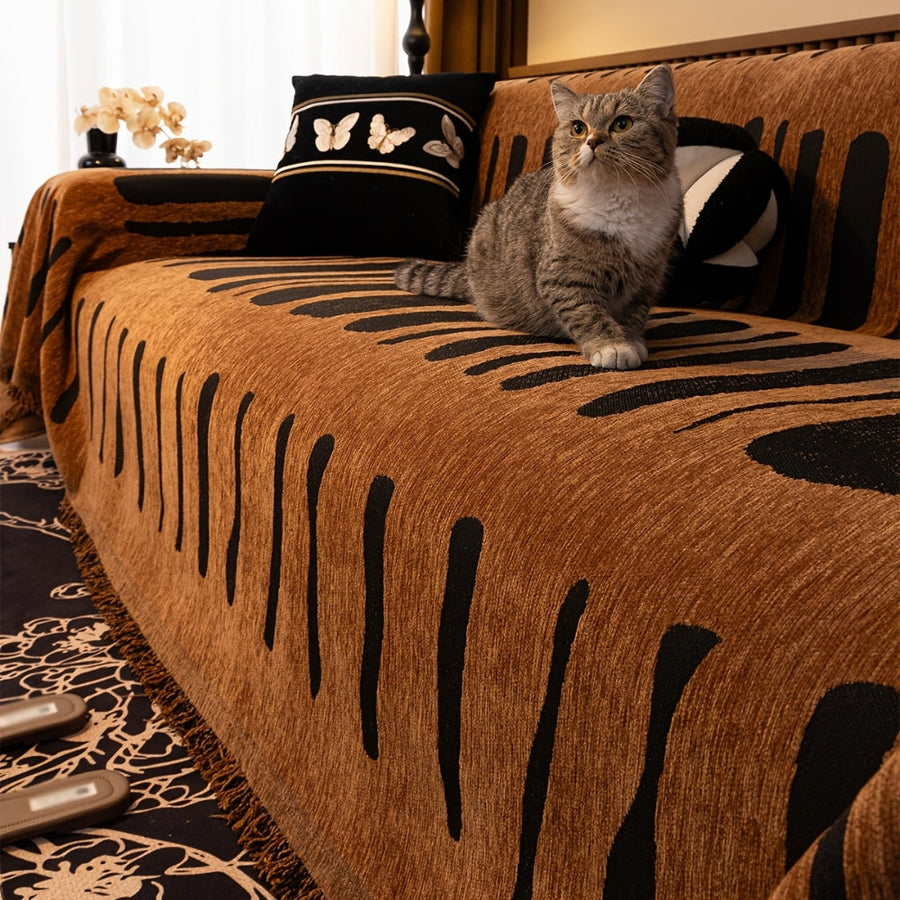 Chenille Tribal Geometric Sofa Cover-Covers & Textiles > Sofa Covers-casanuva-Rust Drip-71"x71"-casanuva
