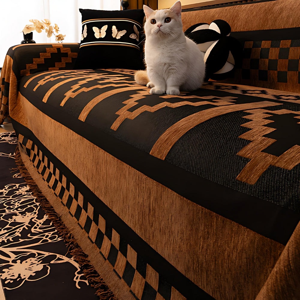 Chenille Tribal Geometric Sofa Cover-Covers & Textiles > Sofa Covers-casanuva-Step Pattern-71"x71"-casanuva
