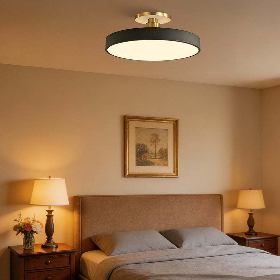Circular LED Semi Flush Mount Ceiling Light for Bedroom-Lighting > Ceiling Lights-casanuva-Black-D30cm*H13cm-16W-Warm Light-casanuva