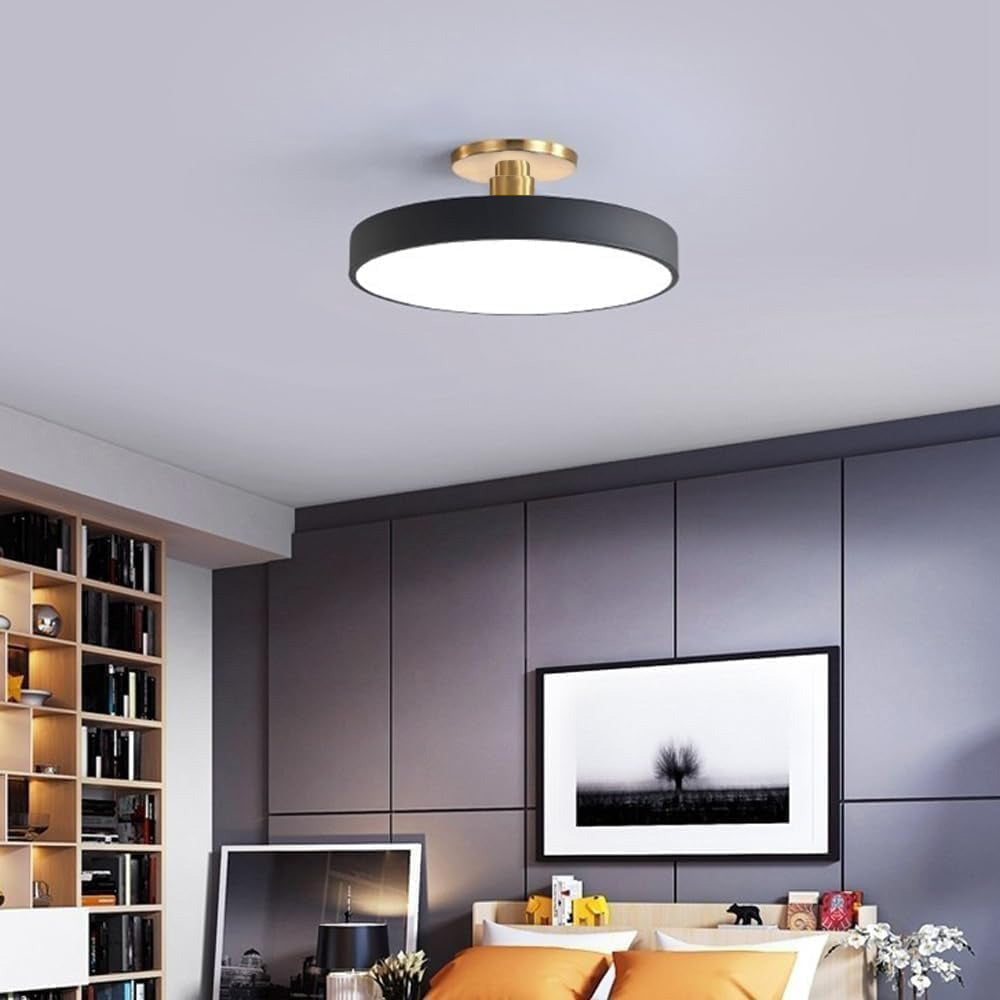 Circular LED Semi Flush Mount Ceiling Light for Bedroom-Lighting > Ceiling Lights-casanuva-Black-D60cm*H13cm-48W-White Light-casanuva
