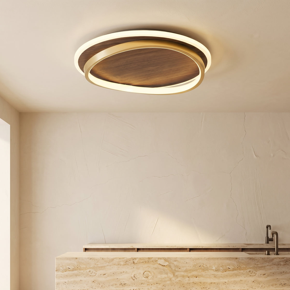 Circular Walnut Grain LED Flush Mount Ceiling Light-Lighting > Ceiling Lights-casanuva-casanuva
