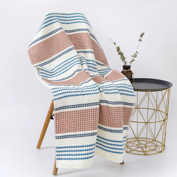 Colorblock Striped Cotton Bath Towel-Bedding & Bath > Bath Towels-casanuva-Red & Blue-28"x55"-casanuva