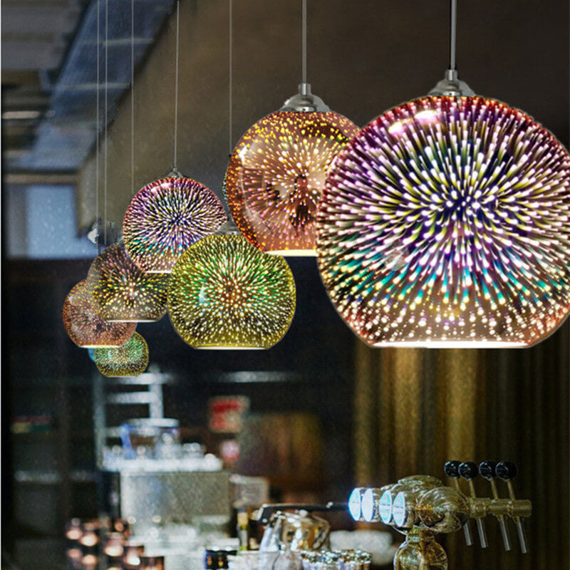 Colorful 3D Fireworks Glass Pendant Light 1-Light Dome Design-Lighting > Pendant Lights-casanuva-5.91''-Silver-220V-240V-casanuva