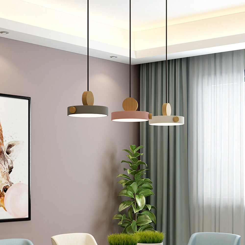 Colorful Wood LED Pendant Light-Lighting > Pendant Lights-casanuva-Gray-D20*H12CM-3-Color (Switch)-casanuva