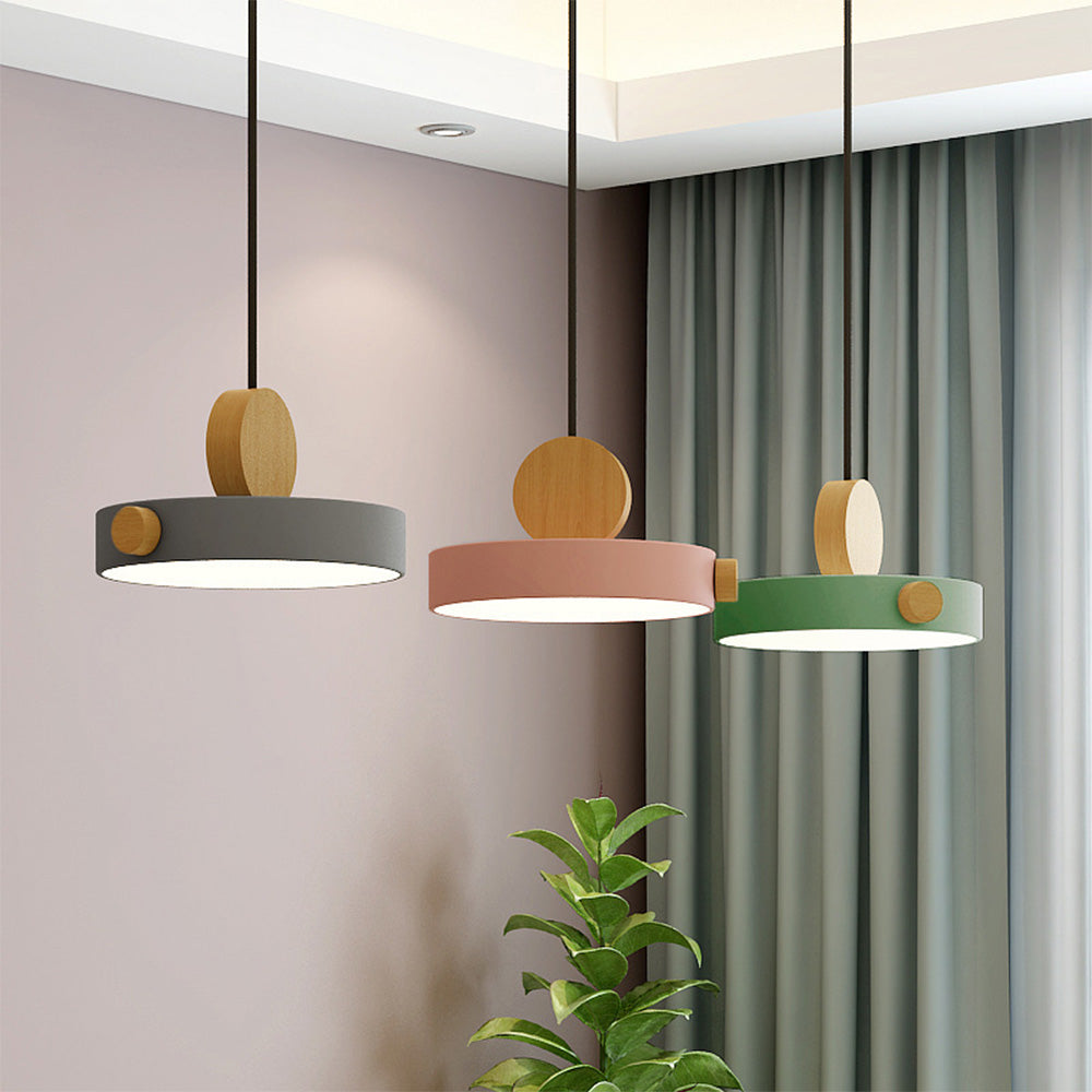 Colorful Wood LED Pendant Light-Lighting > Pendant Lights-casanuva-Pink-D20*H12CM-3-Color (Switch)-casanuva