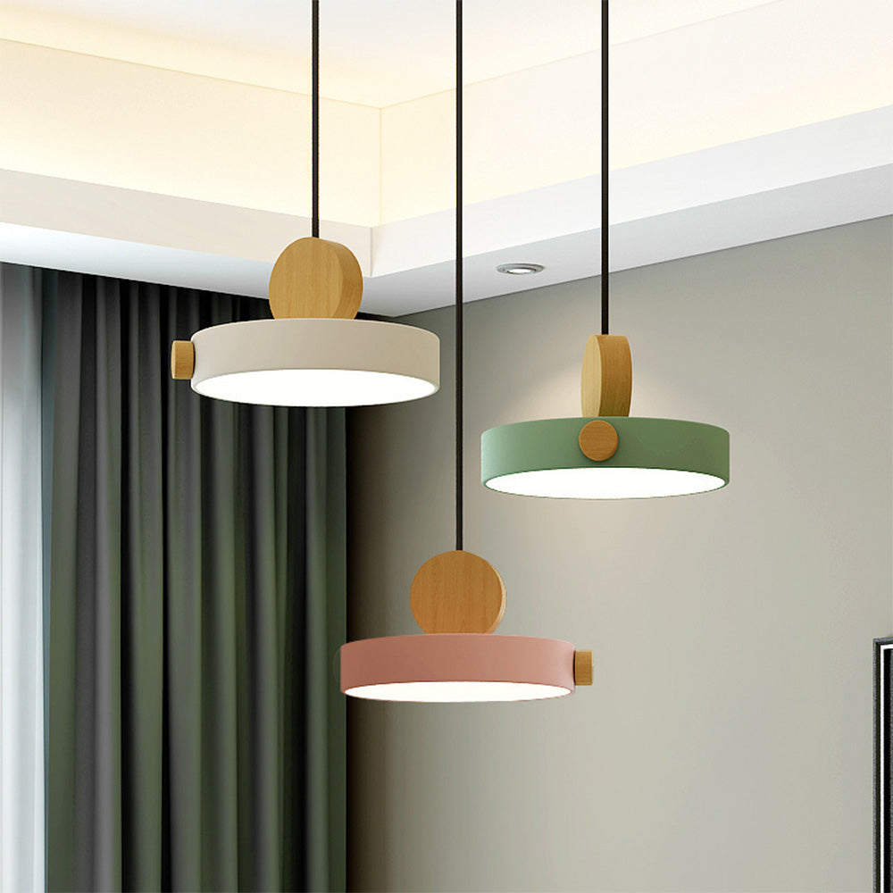 Colorful Wood LED Pendant Light-Lighting > Pendant Lights-casanuva-White-D20*H12CM-3-Color (Switch)-casanuva