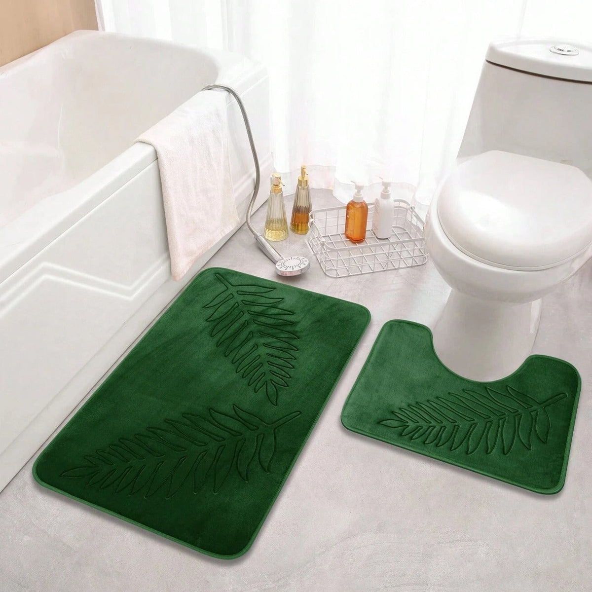 Comfort Bath Mat Set 2 Piece Lush Leaf Design-Bedding & Bath > Bath Mats-casanuva-Forest Green-casanuva
