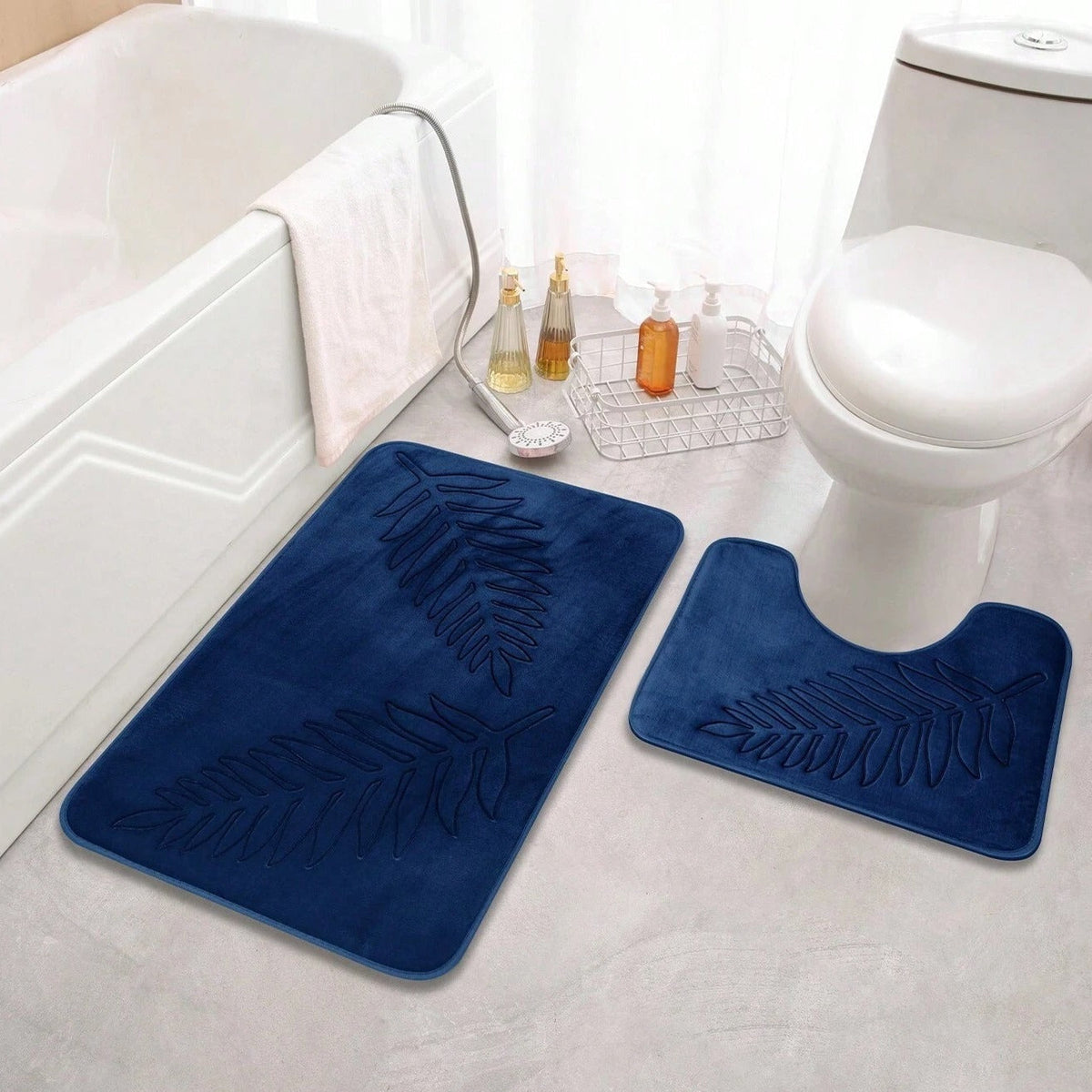 Comfort Bath Mat Set 2 Piece Lush Leaf Design-Bedding & Bath > Bath Mats-casanuva-Midnight Oasis-casanuva
