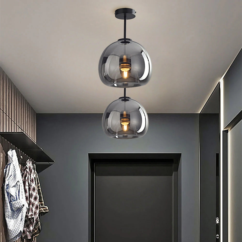 Copper Glass Pendant Light Retro Modern Ceiling Fixture-Lighting > Pendant Lights-casanuva-Black-D25cm*H29cm-casanuva