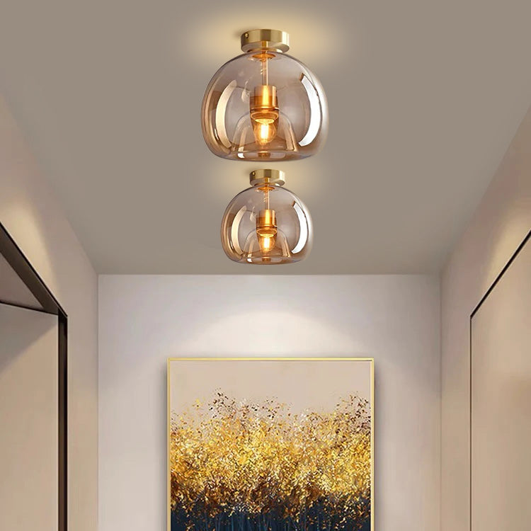 Copper Glass Pendant Light Retro Modern Ceiling Fixture-Lighting > Pendant Lights-casanuva-Gold-D25cm*H17cm-casanuva