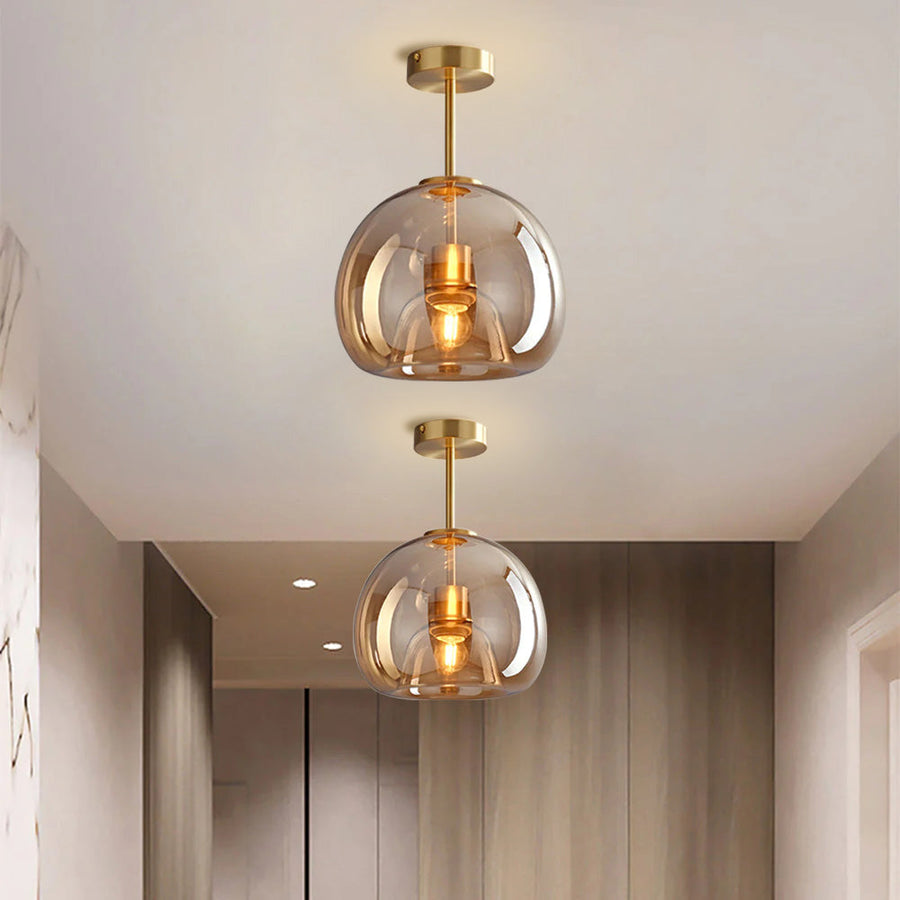 Copper Glass Pendant Light Retro Modern Ceiling Fixture-Lighting > Pendant Lights-casanuva-Gold-D25cm*H29cm-casanuva